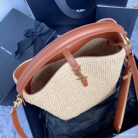 Tony Luxuries YSL Le raffia bag-20*25*16CM 37 leather-trimmed bucket 0526
